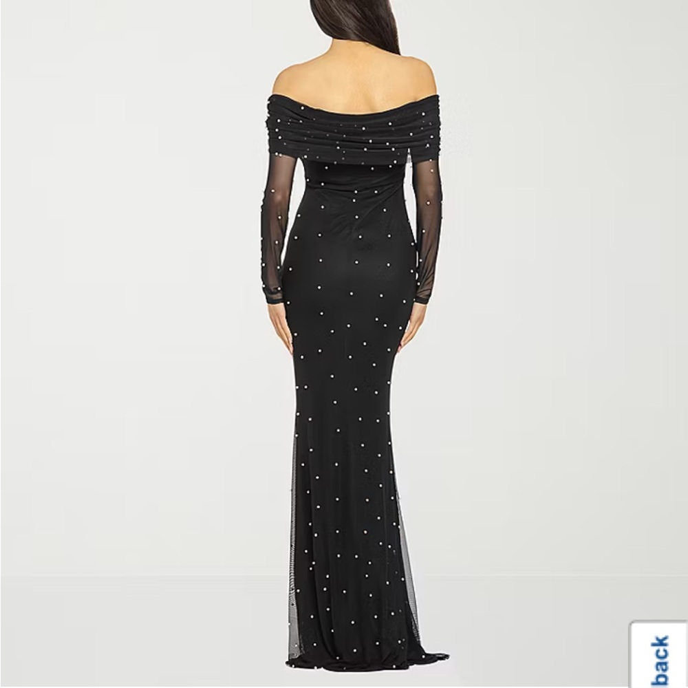 JCPenney Premier Amour Black Long Sleeve Off-Shoulder Dress, Size 12. Worn Once! - Picture 2 of 5
